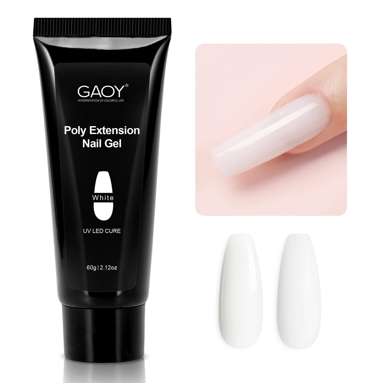 GAOY Polygel, gel de extensión de uñas de 2.12 oz, gel constructor blanco para mejorar las uñas para principiantes y profesionales de arte de uñas,