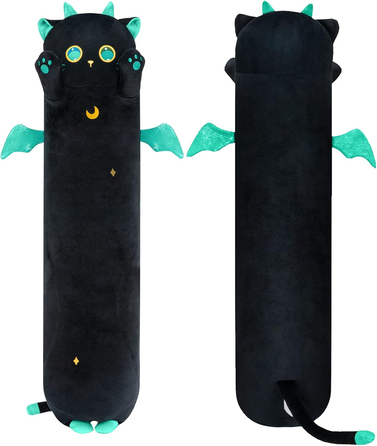 2 piezas de peluche de gato largo, 44 pulgadas, almohada de peluche de gato marrón + almohada de peluche de gatito de ojos grandes negros de 44