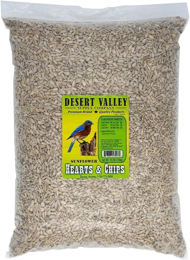 Desert Valley – Corazones y patatas fritas de semillas de girasol de alta calidad, comida para aves silvestres, cardenales, arrendajos y más (10