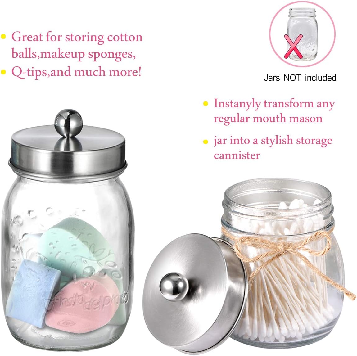 Juego de accesorios de baño Mason Jar (4 piezas)  Tarros no incluidos  Dispensador de jabón espumoso, soporte para cepillos de dientes y tapas de