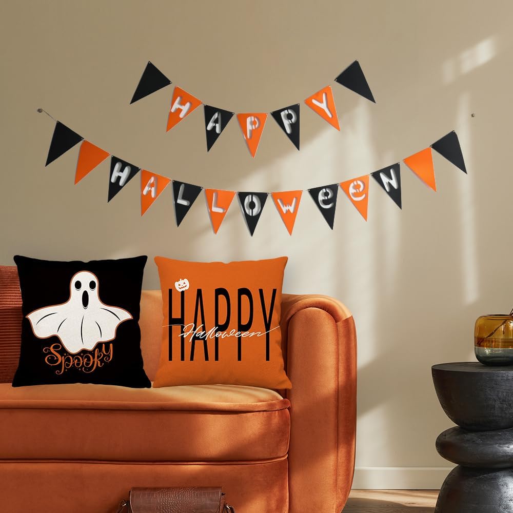 Juego de 4 fundas de almohada de Halloween de 20 x 20 pulgadas, juego de 4 fundas de almohada de truco o trato, negro, blanco, fantasma, bruja,