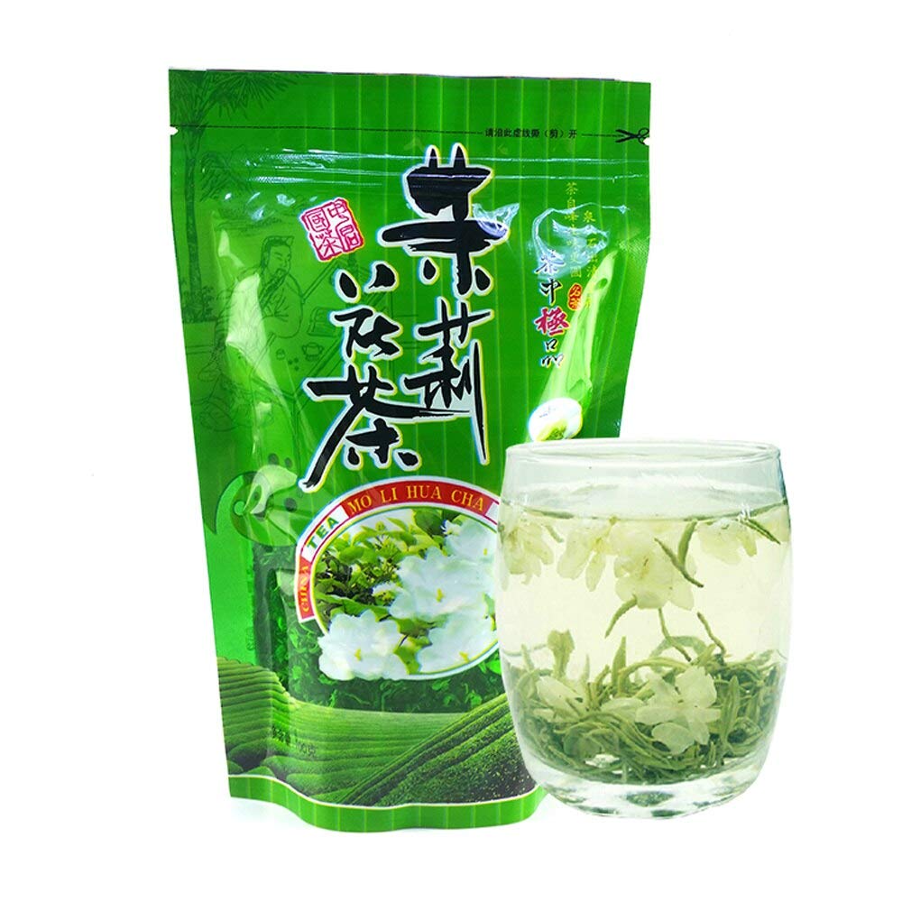 FullChea – Té verde jazmín – Té verde de hojas sueltas – Té chino a granel verde jazmín – Sabor floral fresco – Té calmante (5.29 oz  150 g)