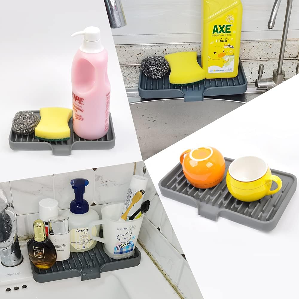 Soporte grande de esponja de silicona, soporte para jabón autodrenante para encimera de cocina, bandeja de jabón de esponja impermeable para