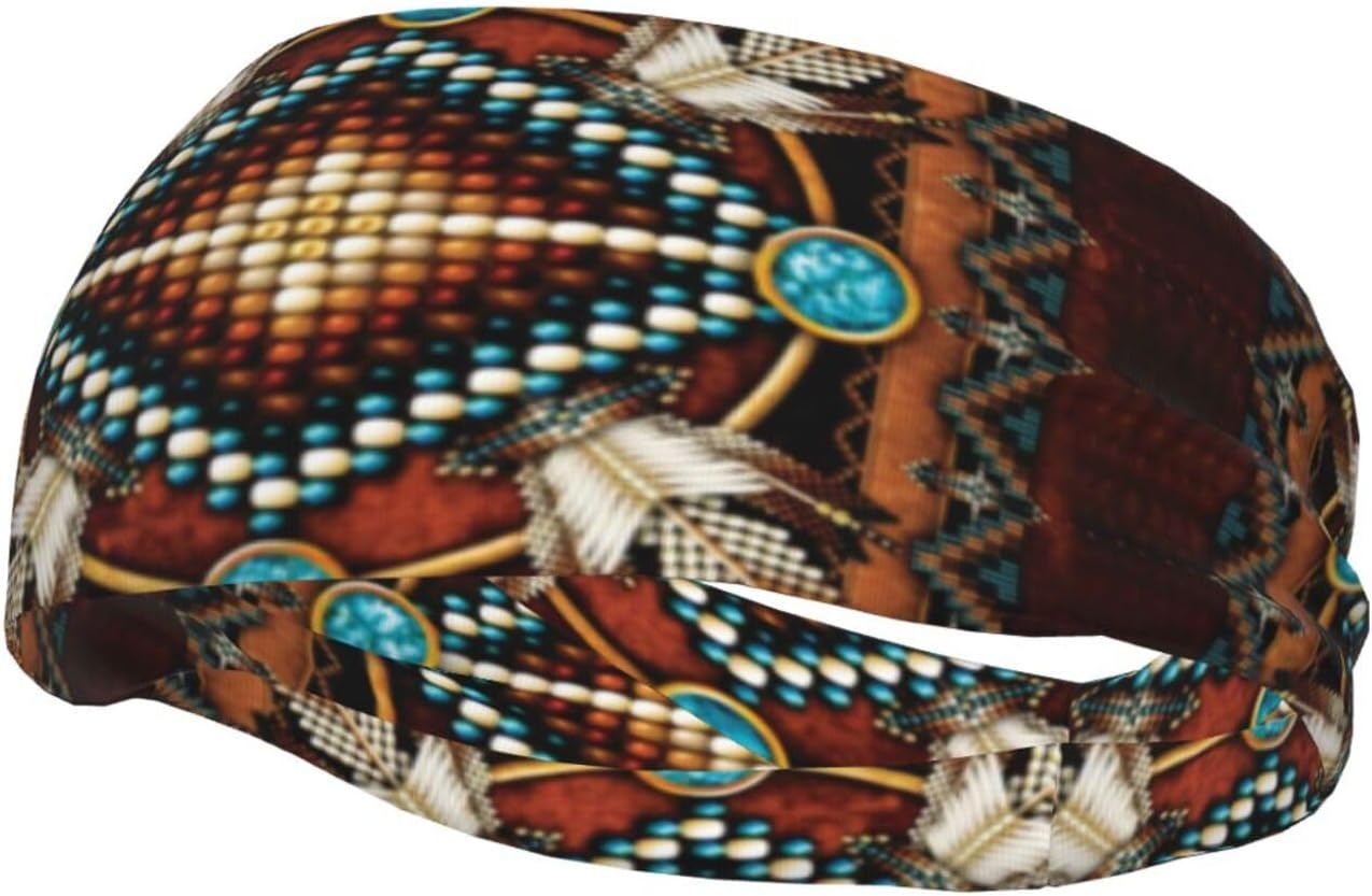 Diademas indias nativas americanas para hombres y mujeres, banda para el sudor retro y diadema deportiva para correr, entrenamiento de yoga