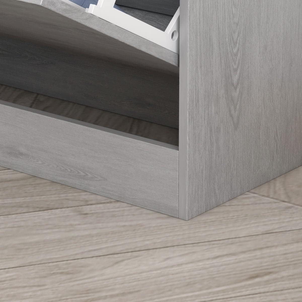 Gabinete de almacenamiento de zapatos de madera gris de 12 pares con 2 cajones abatibles, moderno y contemporáneo escandinavo MDF mate, incluye
