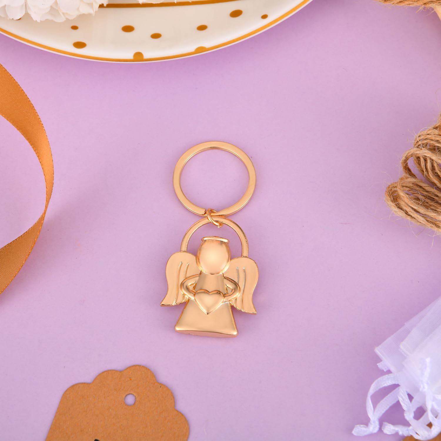 KBDHYY 24 angel designed key chains and Keychain for baby showers and weddings, party gifts, guest souvenirs or decorations, with labels and silk