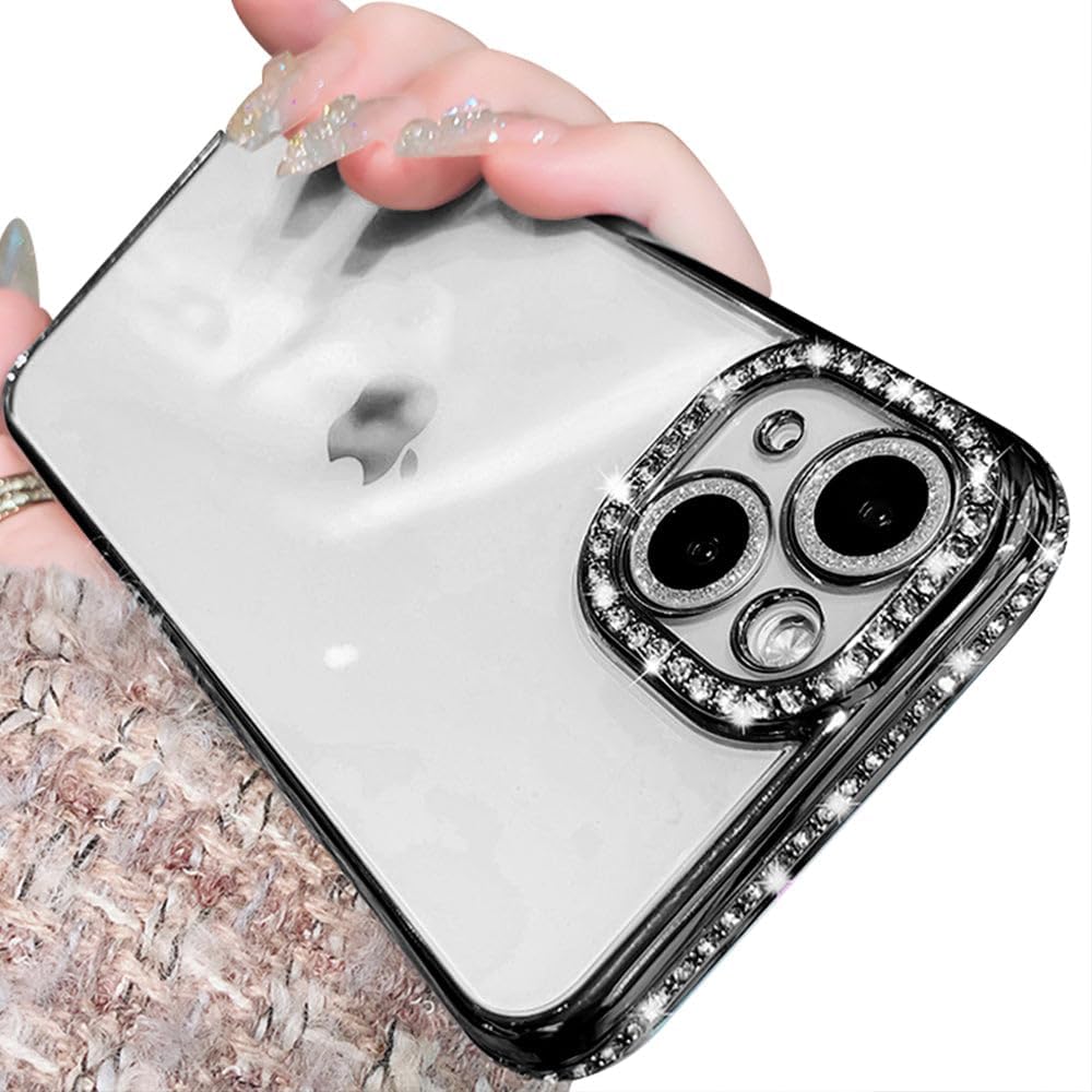 Casechics Funda compatible con iPhone, funda de lujo con purpurina brillante de diamante electro chapado en el borde del borde de cuerpo completo,