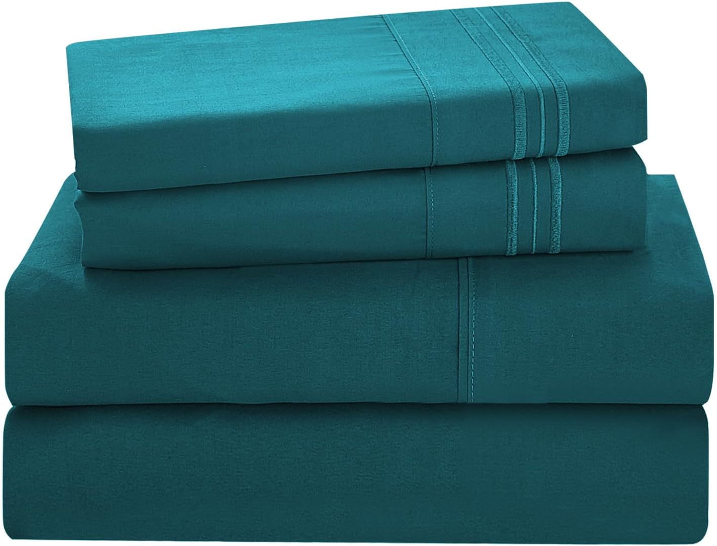 Juego de sábanas de tamaño matrimonial color verde azulado, juego de sábanas bajeras y fundas de almohada, 4 piezas de microfibra suave y