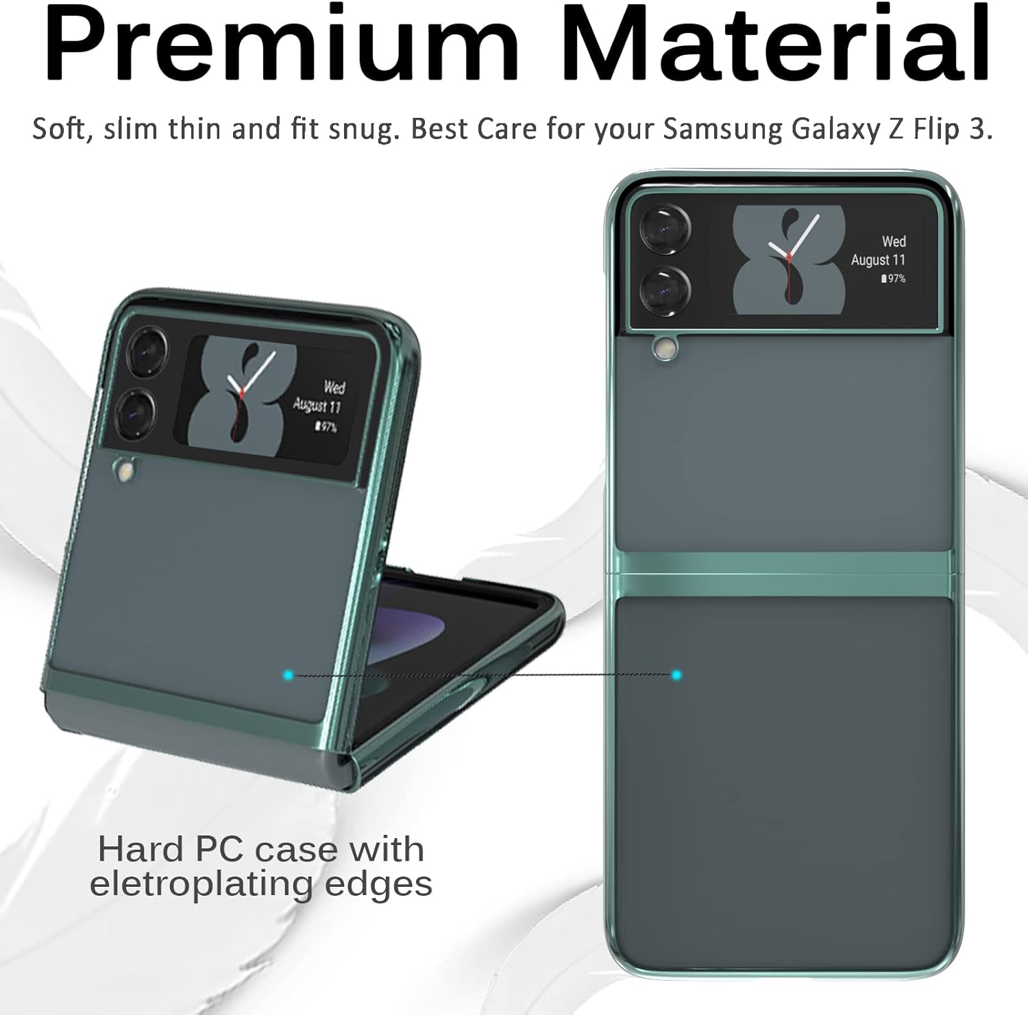 Miimall Funda compatible con Samsung Galaxy Z Flip 3 2021, a prueba de golpes y antiarañazos, delgada, rígida, de policarbonato, protector