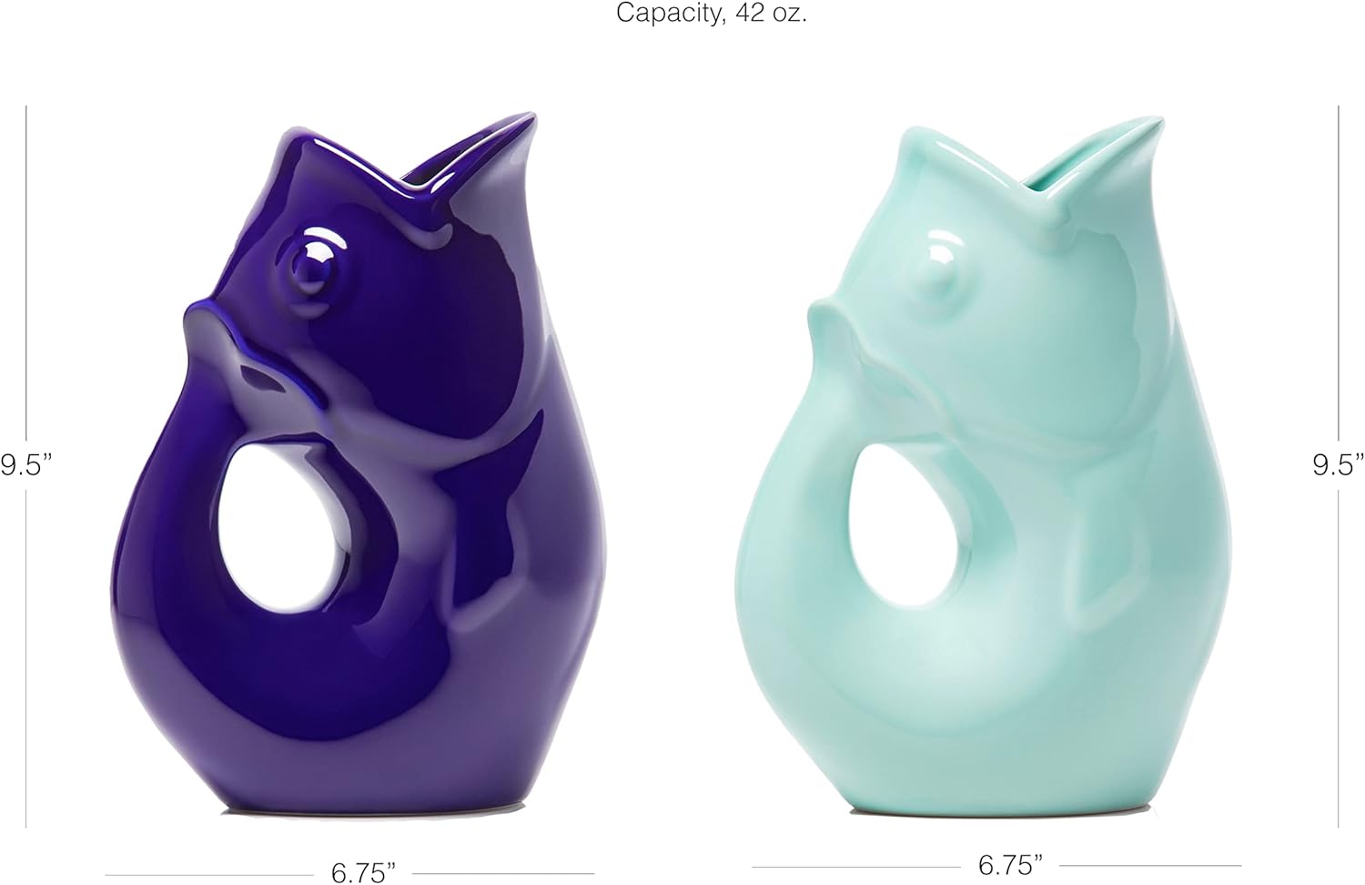 Gurgle Pot Jarra de pescado grande – Juego de 2 – Azul cobalto y azul claro. Más que una jarra de bebidas promedio. Hace un delicioso sonido de