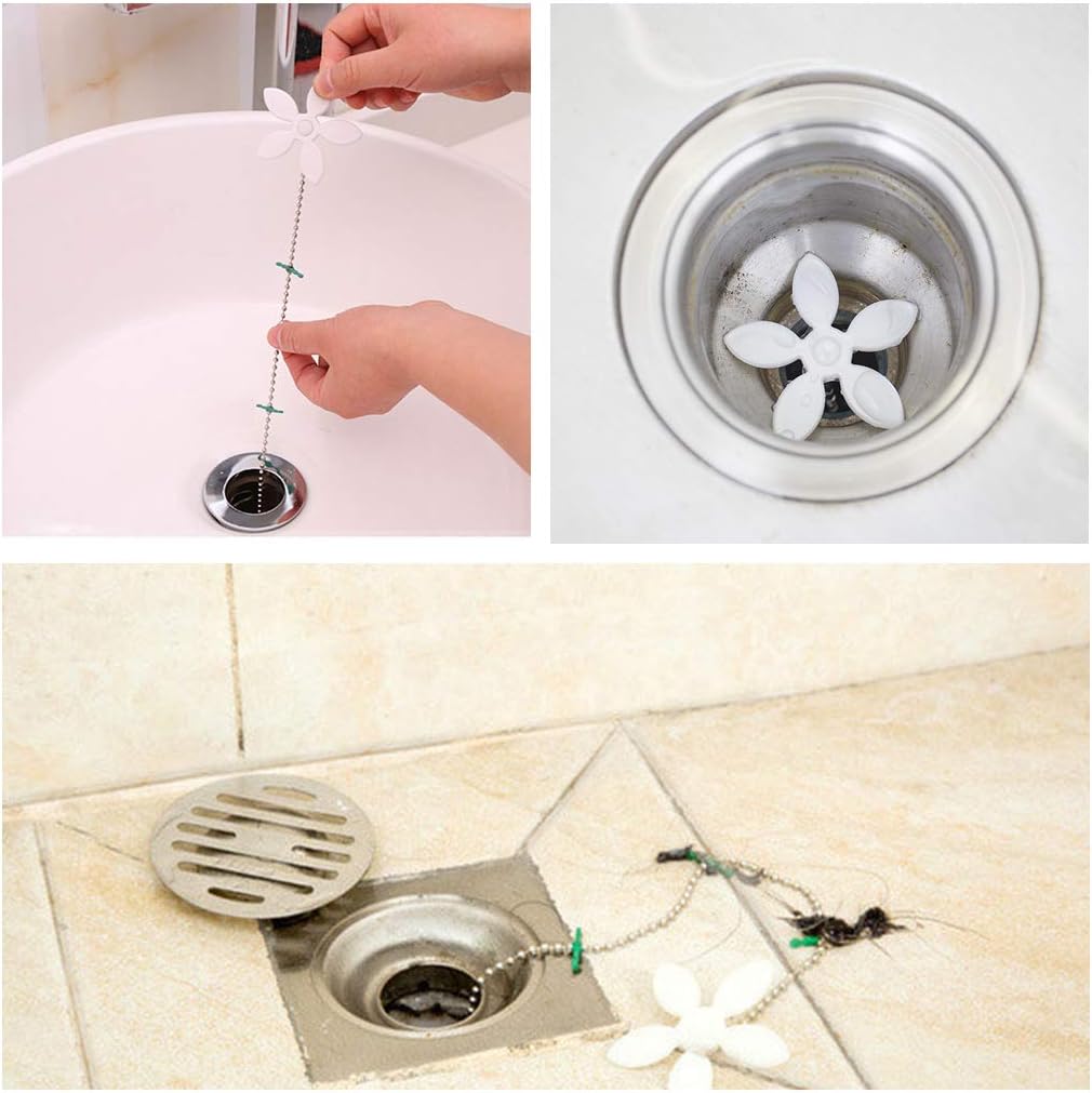 Paquete de 12 cadenas de limpieza de cabello para drenaje, cadena de limpieza de cabello, gancho para bañera, fregaderos, protectores de drenaje