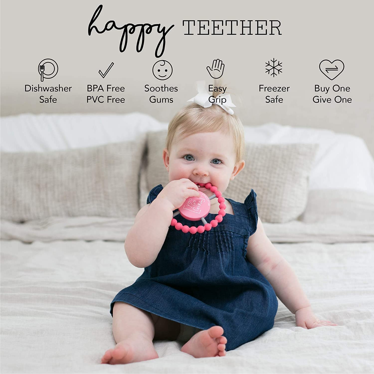 Bella Tunno Happy Teether – Juguete de mordedor suave y de fácil agarre para bebé, anillo de mordedor de silicona para ayudar a calmar las encías,