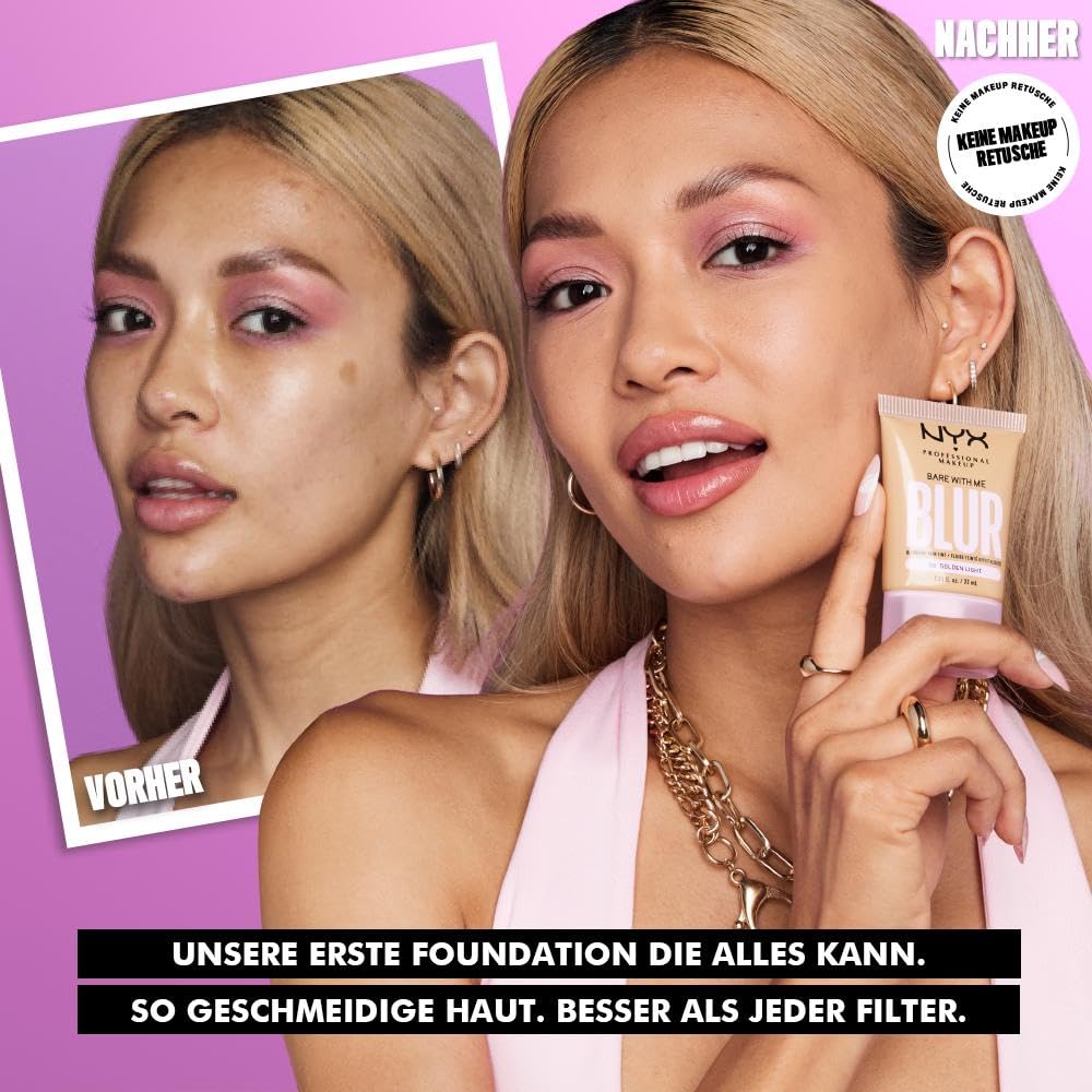 NYX PROFESSIONAL MAKEUP Bare With Me Blur Skin Tint – Base de maquillaje con matcha, glicerina y niacinamida, neutro claro