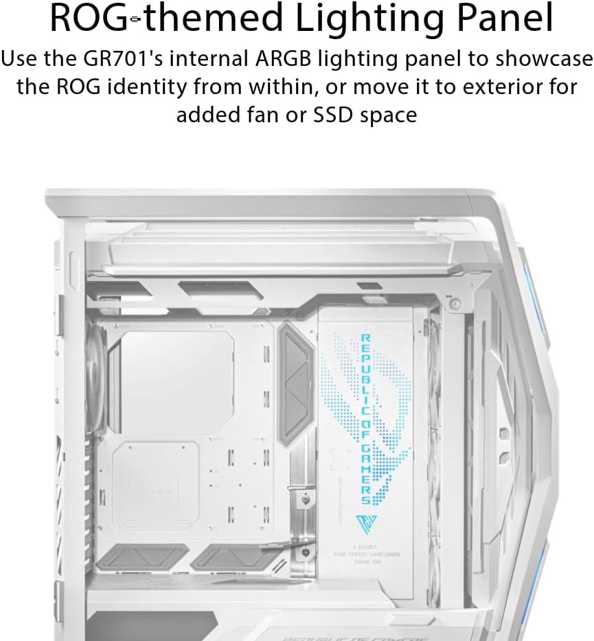 ASUS ROG Hyperion GR701 EATX – Carcasa para computadora de torre completa con estructura semiabierta, paneles laterales sin herramientas, soporta