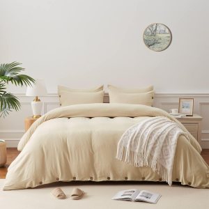 SunStyle Home Juego de funda de edredón beige tamaño individual con cierre de botones, 2 piezas de color liso, lujoso, ultra suave y agradable para SunStyle Home Juego de funda de edredón beige tamaño individual con cierre de botones, 2 piezas de color liso, lujoso, ultra suave y agradable para