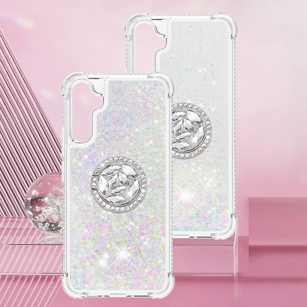 Ephoou Funda de teléfono para Samsung Galaxy A34 5G, líquido transparente a prueba de golpes con purpurina de arena movediza con soporte de anillo