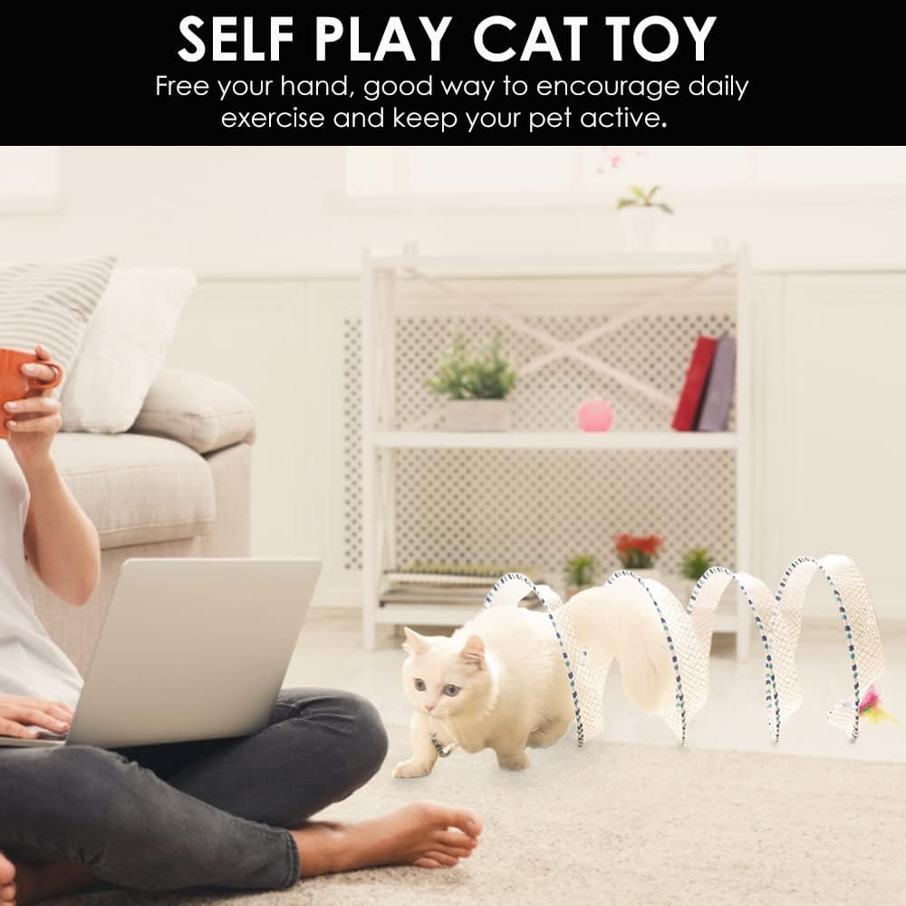 Túneles plegados para gatos de interior, 2 piezas de túnel de tubo plegable grande para gatos con juguetes de ratón de plumas, túnel de juego de