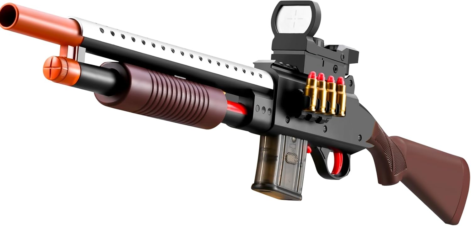 Escopeta de bombeo de juguete realista de barril de proyección, pistola de espuma blanda con aspecto de bala, rifle de francotirador real con