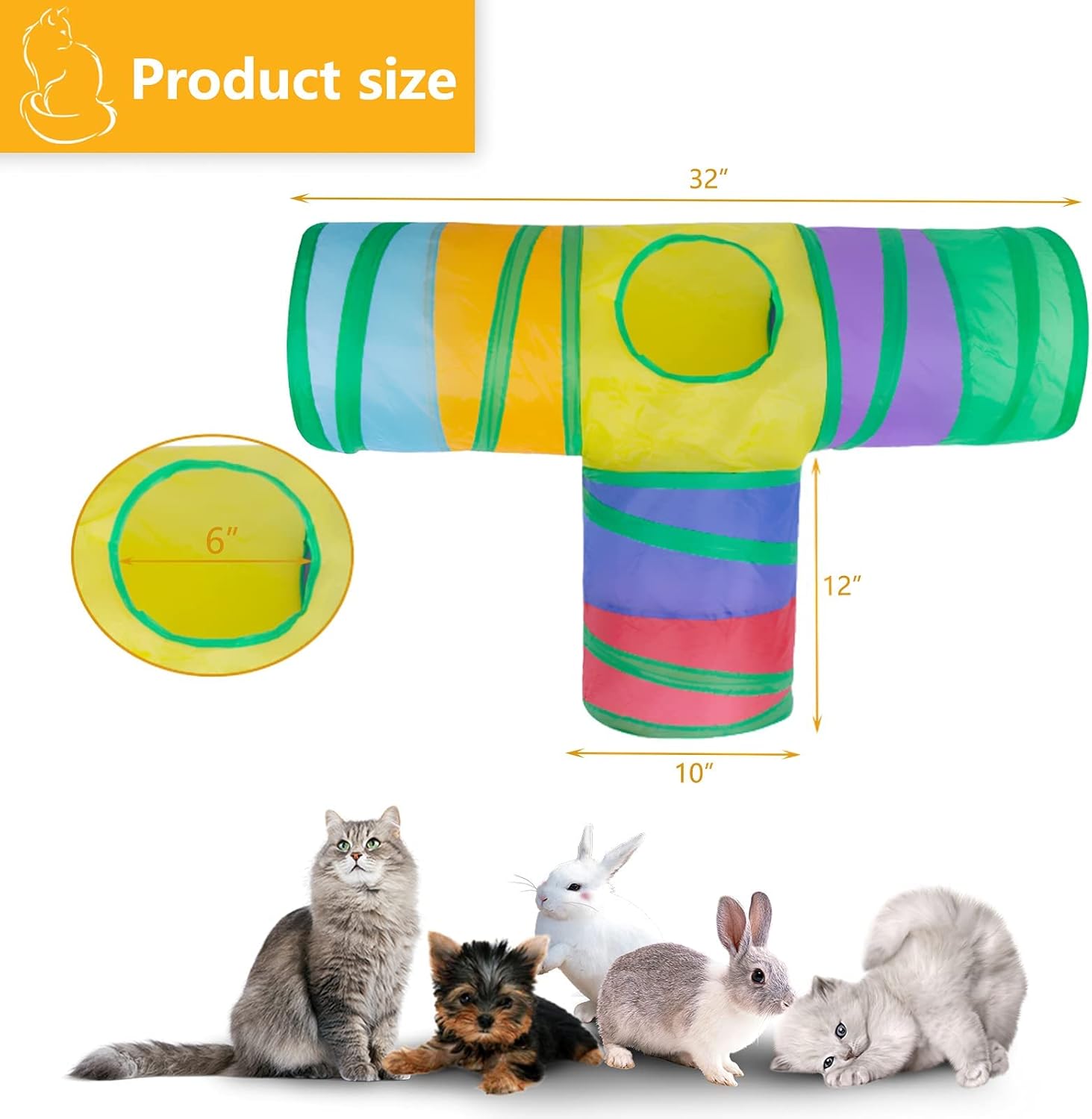 Alicedreamsky Túnel para gatos, tubo plegable con 1 pelota de juego, túneles de gato de 3 vías para gatos de interior, cachorros, gatitos, gatitos,