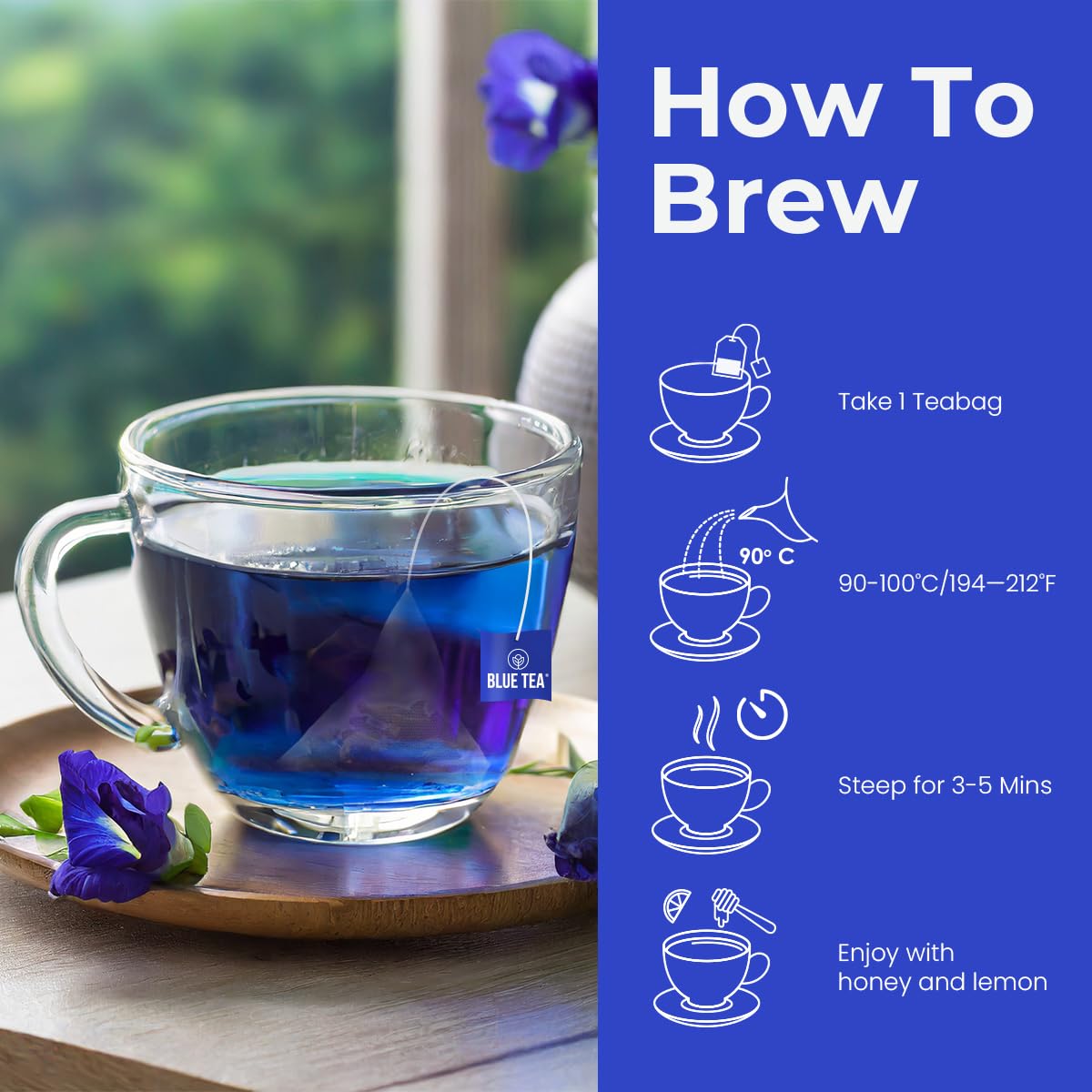 BLUE TEA – Té de hierbas de cardamomo de flor de guisante de mariposa – 10 bolsas de té  Té desintoxicante  Colorante natural de alimentos, té