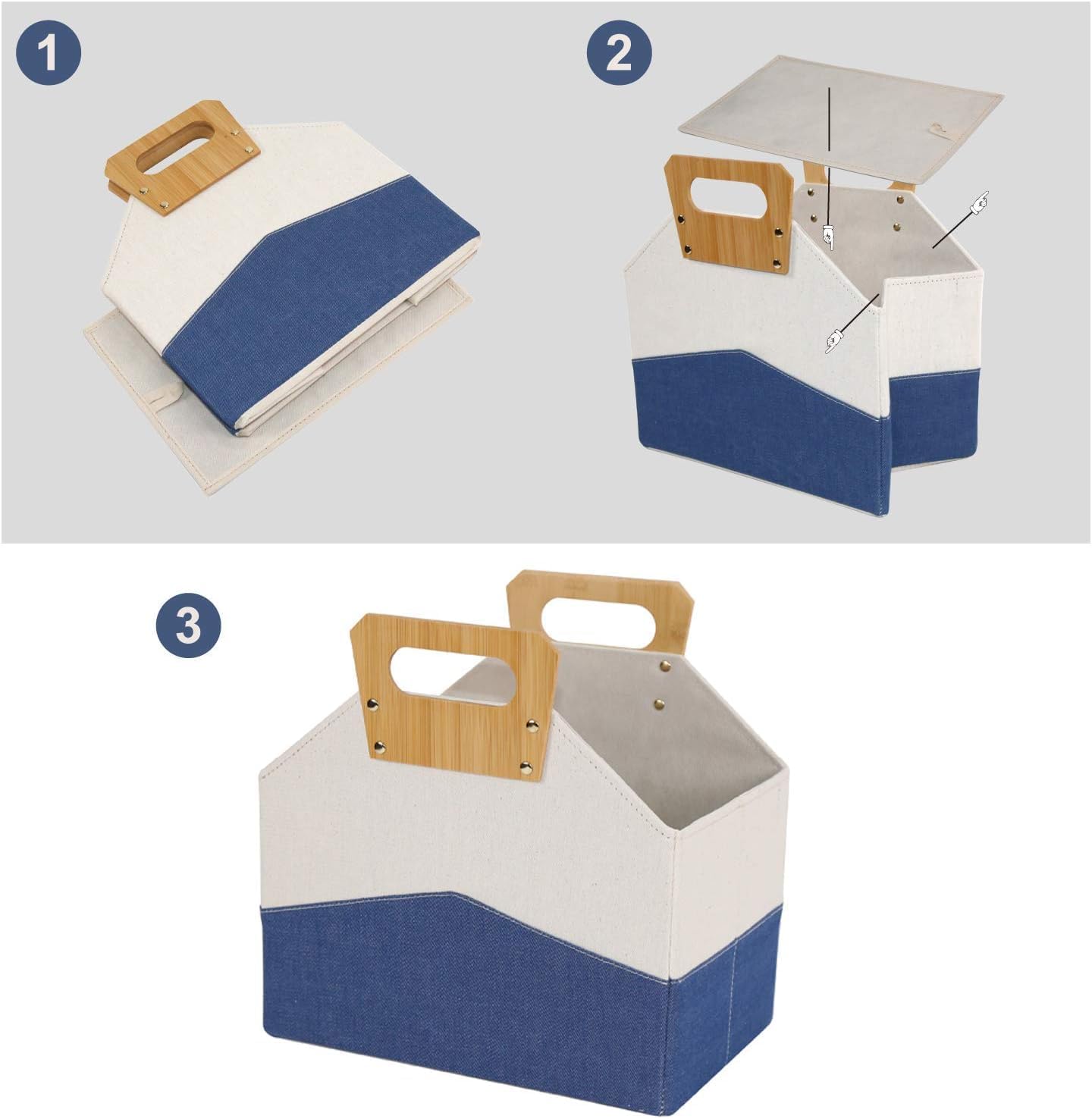 Paquete de 2 revisteros, revistero plegable con mango de bambú, soporte duradero para revistas, carpeta de suelo, organizador de libros de juguetes,