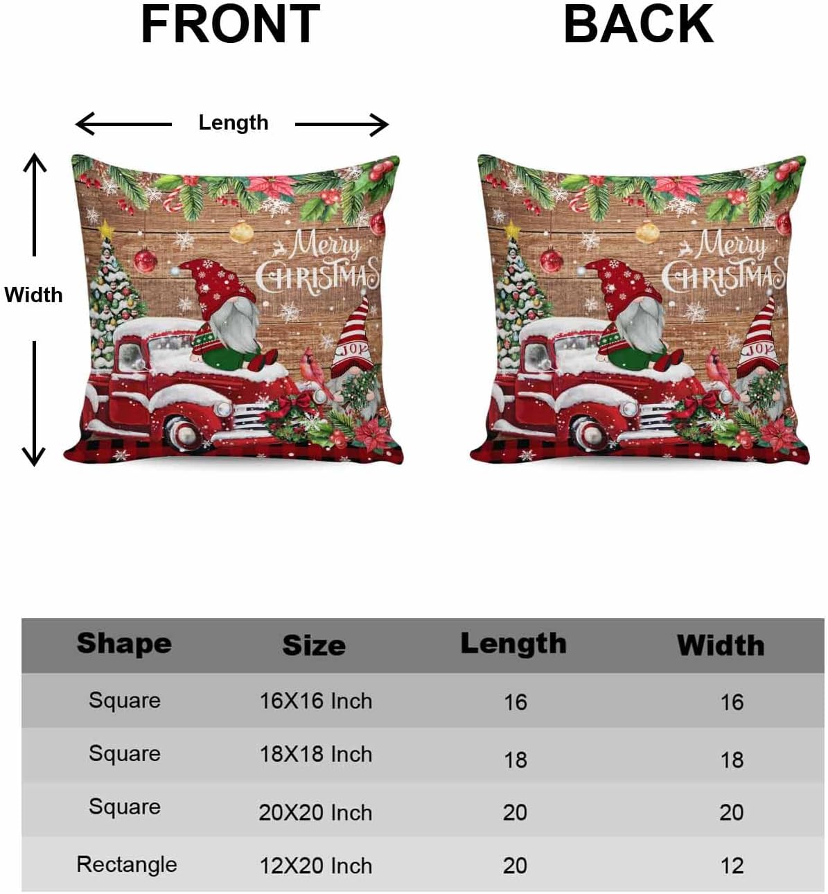 Juego de 2 fundas de almohada de 18 x 18 pulgadas, diseño de camión de gnomo de Navidad, fundas de almohada cuadradas de lino y algodón para patio,