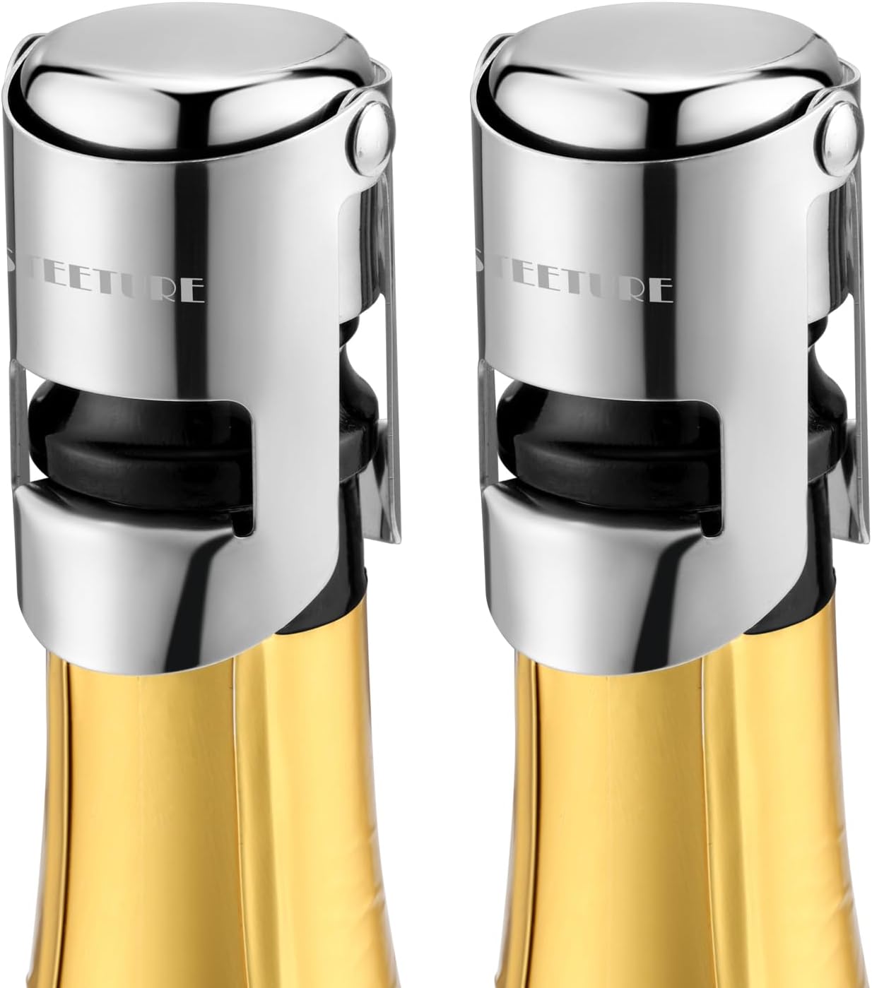 STEETURE 2 tapones de champán de acero inoxidable, tapón de vino espumoso, tapón de silicona de grado alimenticio, sellador de botellas a prueba de