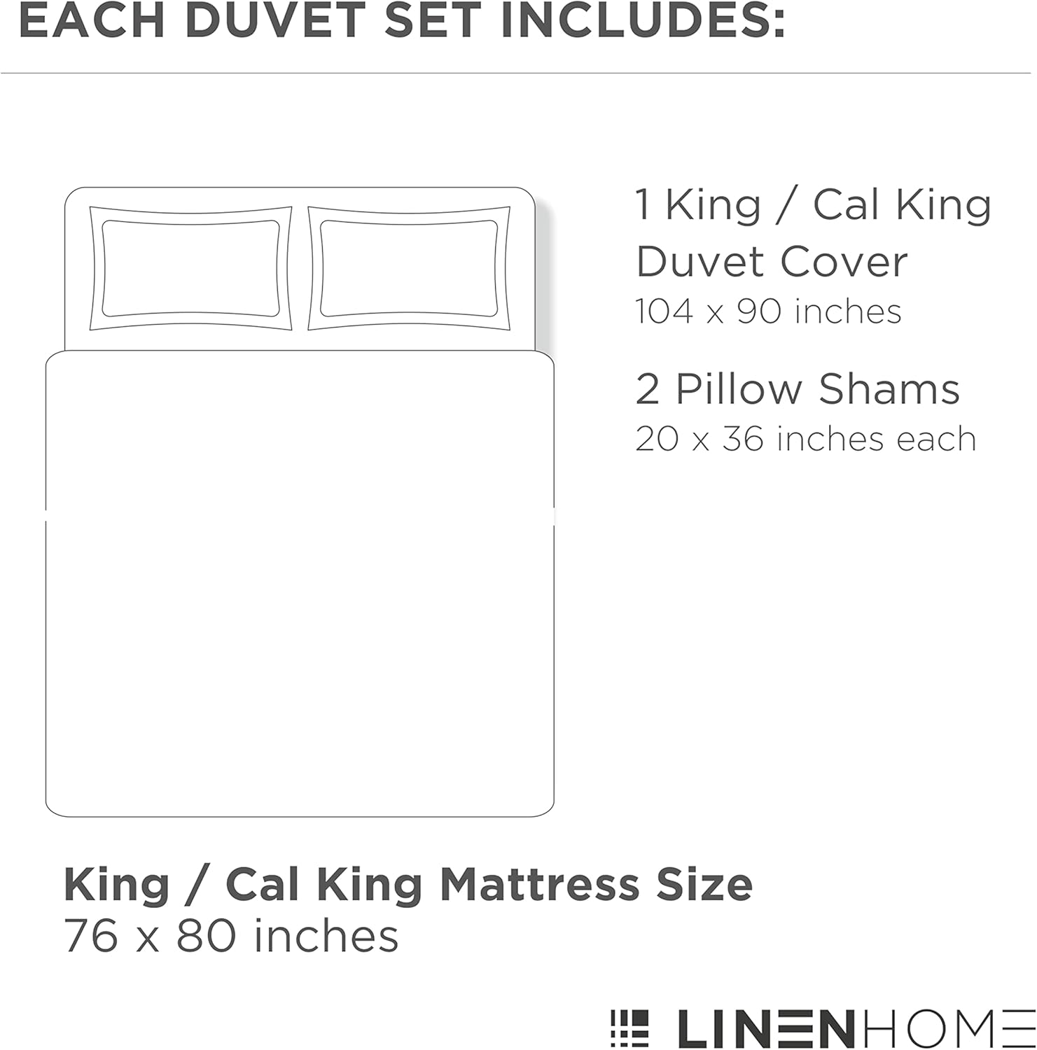 Linen Home Juego de funda de edredón 100% algodón, tamaño KingCal King, fresco, suave y transpirable, con cierre de botón, ropa de cama lujosa para