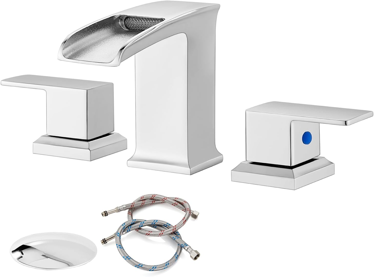 gotonovo Grifo de lavabo de baño de cascada generalizada, doble asa, cromo pulido, grifo de mezcla de 8 pulgadas con mangueras de suministro de agua