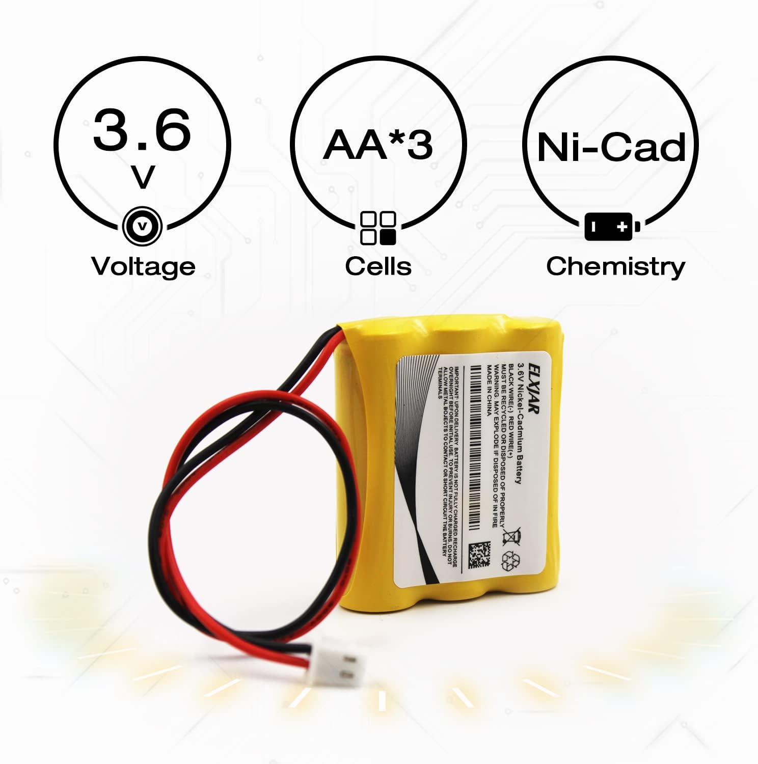 elxjar Paquete de 3 baterías de repuesto para Saft B15CS03 AA B15CS03 Ni-CD de 3.6 V 1000 mAh para Saft B15CS03, luz de emergencia y salida,