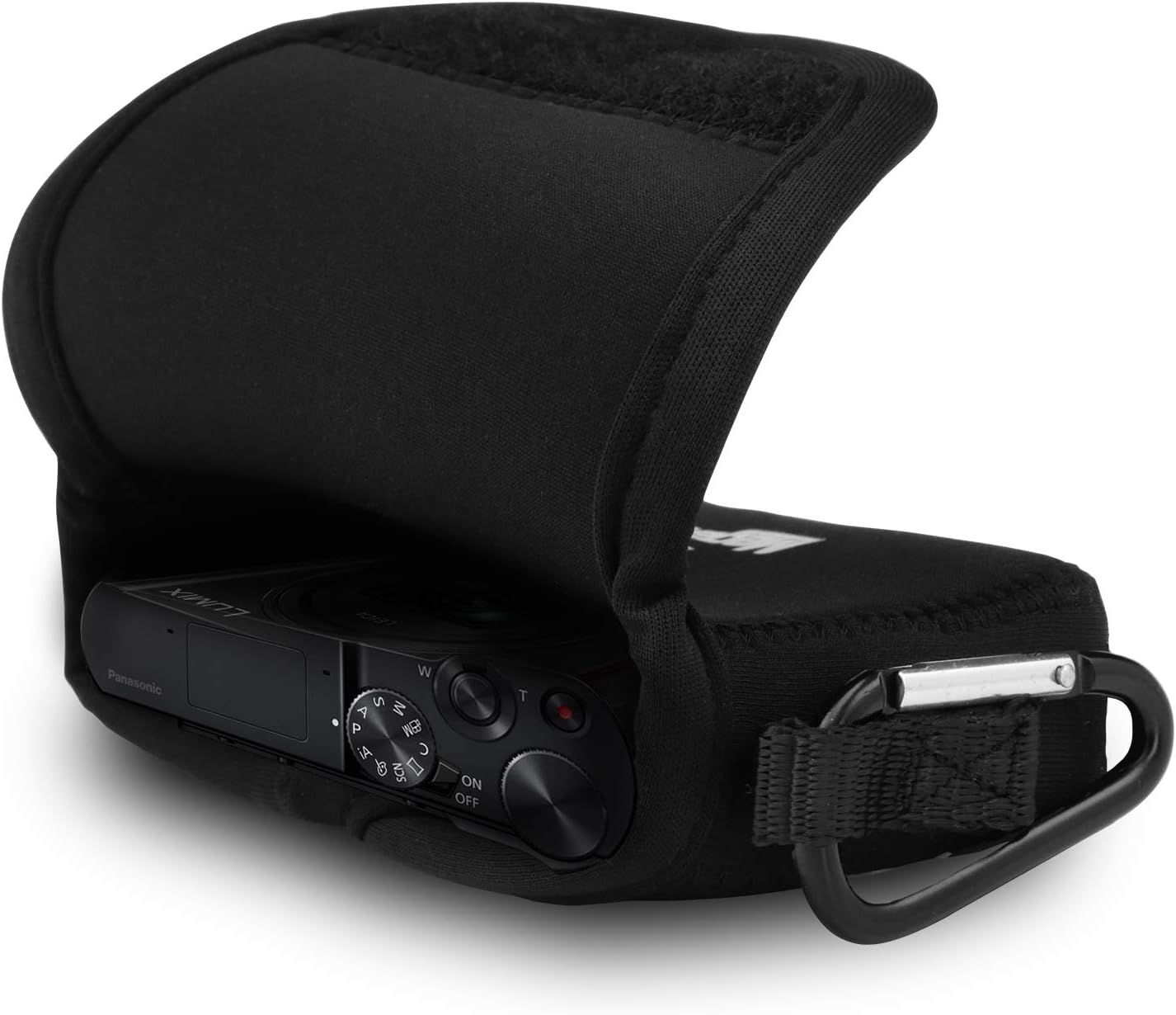 MegaGear Panasonic Lumix DC-ZS200, TZ200, Leica C-Lux – Funda de neopreno ultra ligera, con mosquetón, color negro