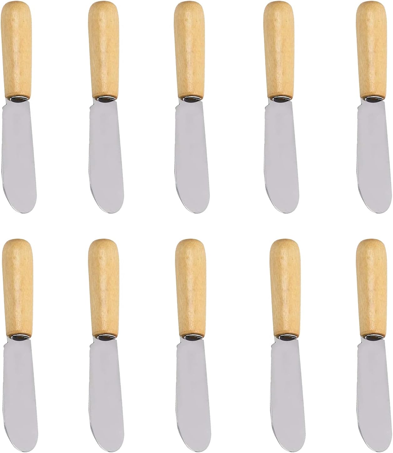 Ismeally 10 cuchillos pequeños de mantequilla con mango de madera de 4 pulgadas, de acero inoxidable, borde recto, esparcidor de queso y