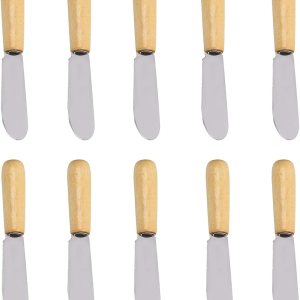 Ismeally 10 cuchillos pequeños de mantequilla con mango de madera de 4 pulgadas, de acero inoxidable, borde recto, esparcidor de queso y Ismeally 10 cuchillos pequeños de mantequilla con mango de madera de 4 pulgadas, de acero inoxidable, borde recto, esparcidor de queso y