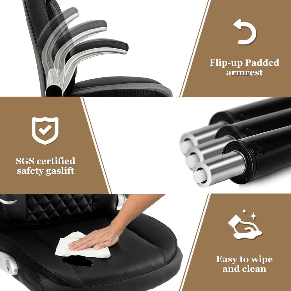 Silla de oficina grande y alta, silla de escritorio ejecutiva resistente con reposabrazos abatibles, respaldo alto, asiento ancho, acolchado grueso,