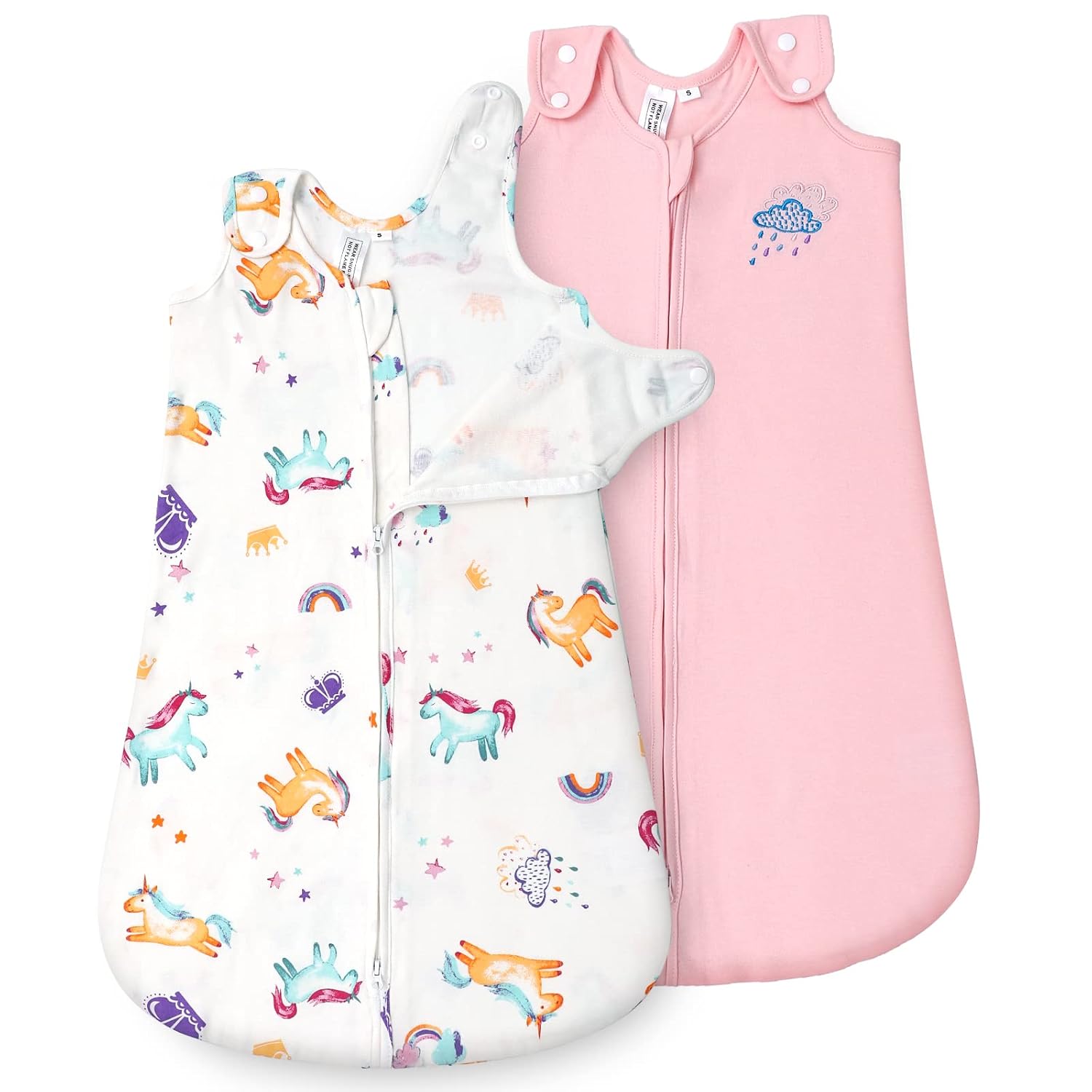 TILLYOU TOG 1 – Saco de dormir de algodón, 2 unidades, manta para bebé con cremallera de 2 vías, saco de dormir extrasuave sin mangas para bebés, de