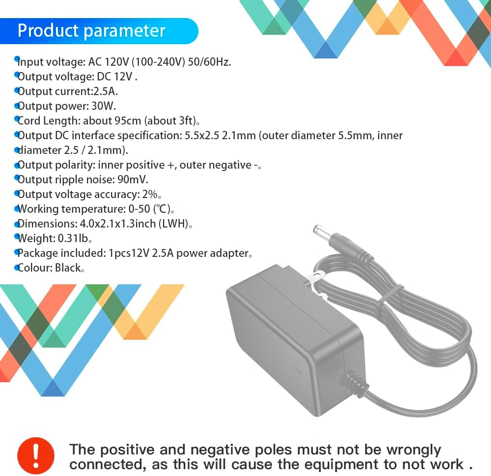 MTDZKJG 12V 2.5A DC Adaptador de corriente AC 100V-240V a DC Transformador de alimentación de pared Fuente de alimentación con 0.217 in x 0.098
