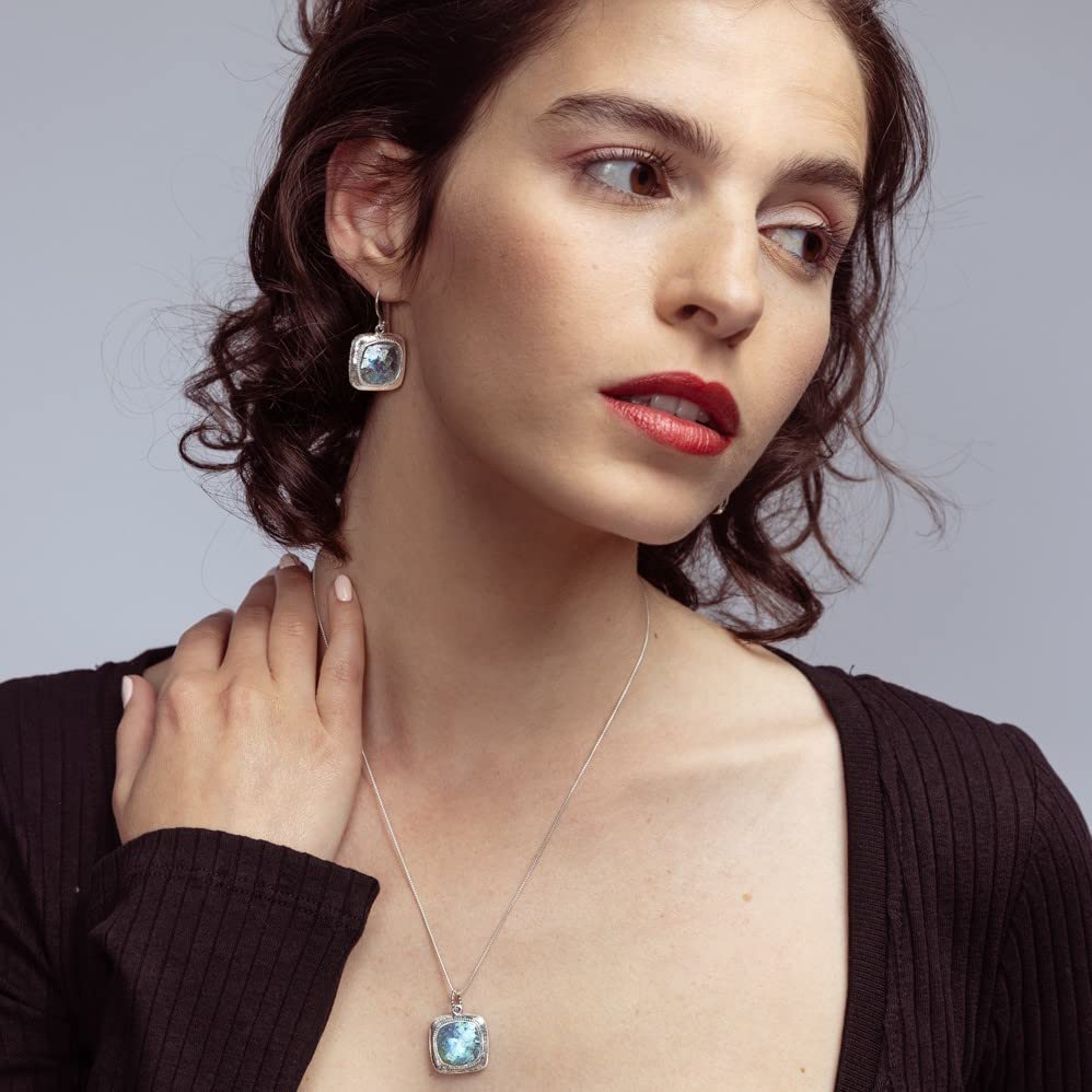 Joolala Patina Roman Glass Pendant, Sterling Silver Womens Necklace, 925 Sterling Silver, Oxidized Finish, Elegant and Stylish, Ideal Gift for Her