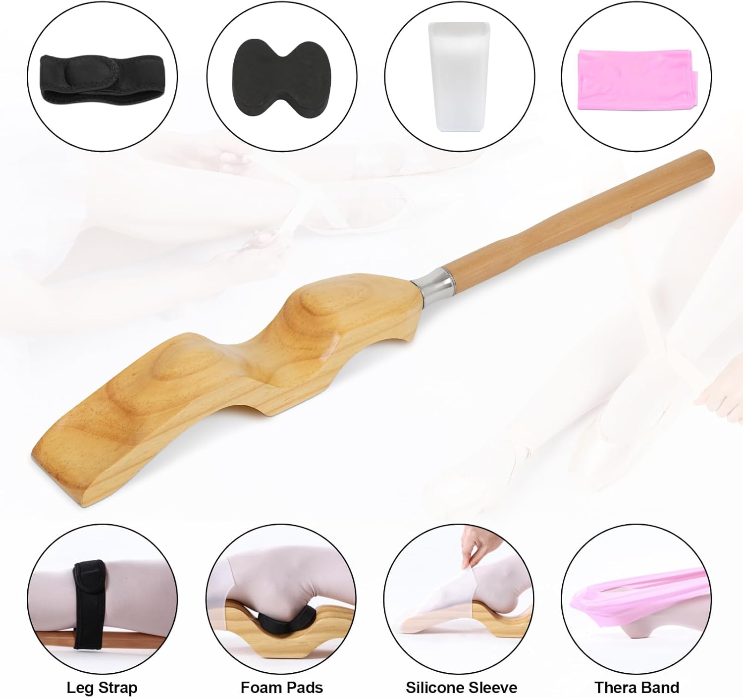 Uboway Estirador de pie de ballet, equipo de estiramiento de baile portátil con banda elástica, dos almohadillas, correa para las piernas, bolsa