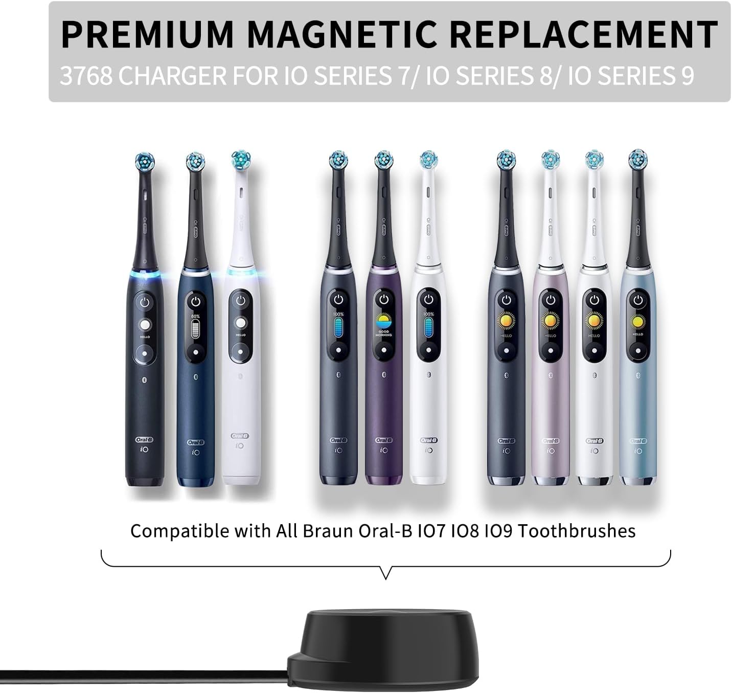 Cargador de cepillo de dientes eléctrico para cepillo de dientes Braun Oral B IO7 IO8 IO9, cargador magnético de repuesto para cargador IO 3768