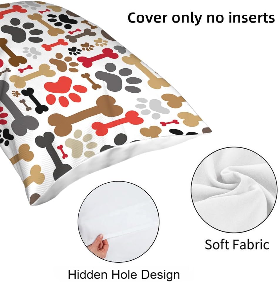 Fundas de almohada con diseño de huesos de patas de perros, diseño de huellas de animales de mascotas, funda de almohada tamaño estándar 20 x 26