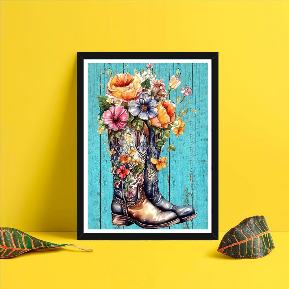 Miairivy Diamonds – Pintura de diamantes para adultos, botas de vaquero de flores 5D, kit de arte de diamantes de taladro completo, juego de pintura