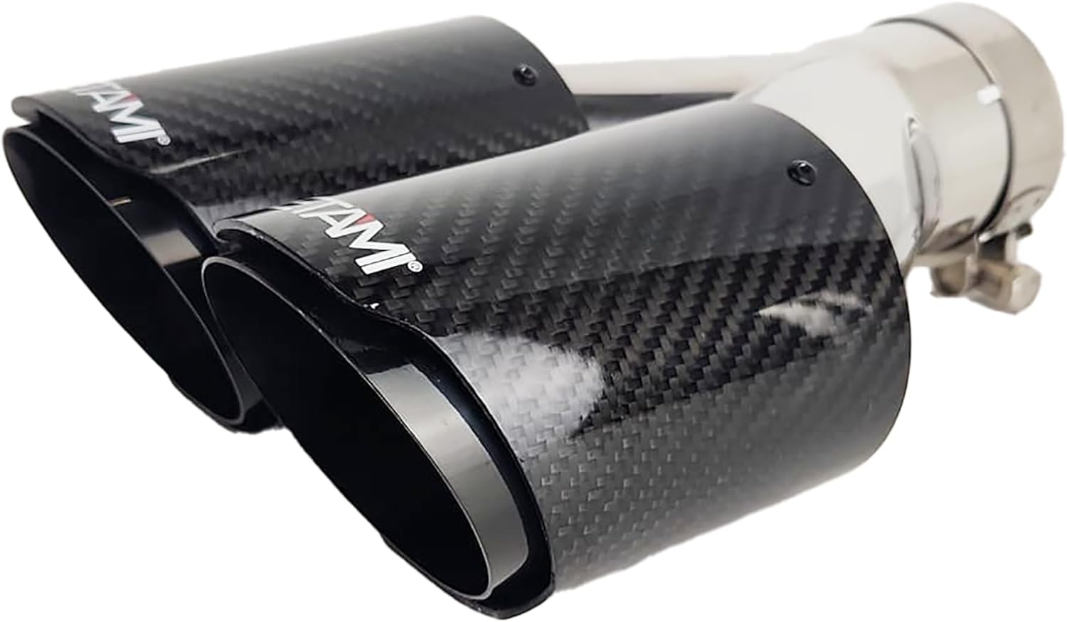 NETAMI Punta de escape doble de 2.5 a 3.5 pulgadas, fibra de carbono, acero inoxidable, negro (NT-2559-1) Flush 1-pece