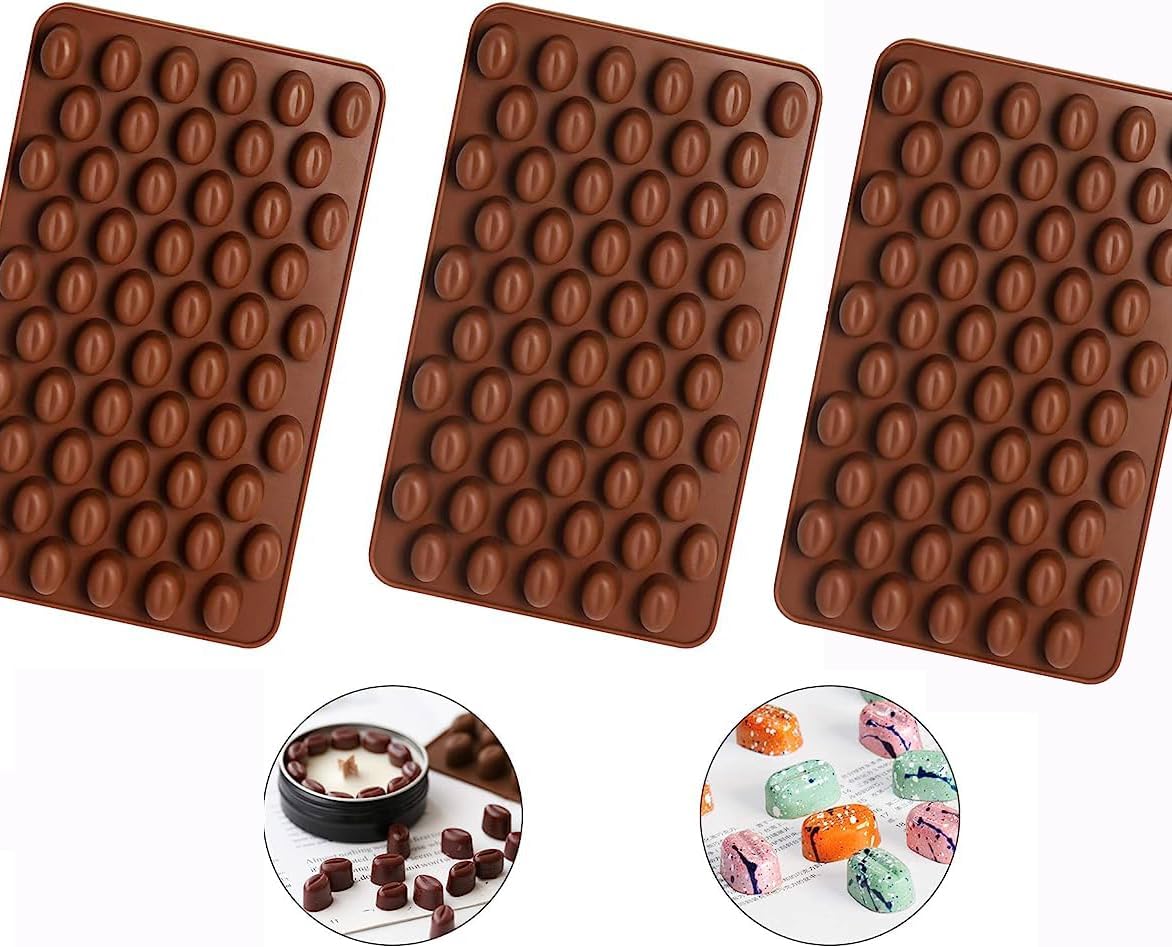 Juego de tres mini moldes de silicona en forma de grano de café para jabón, chocolate con caramelo y café helado congelado, paquete de 3