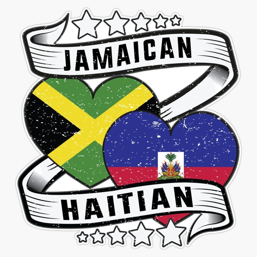 Pegatina de vinilo con bandera haitiana de Jamaica, mitad haitiana y mitad jamaicana, 5 pulgadas