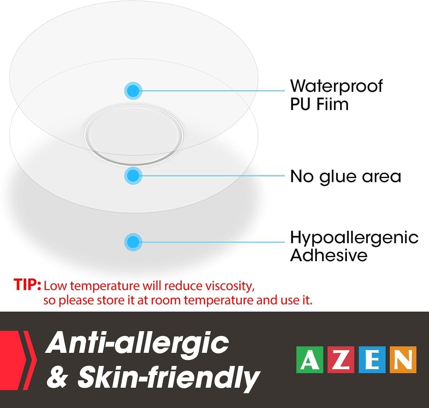 AZEN Paquete de 60 fundas de sensor Freestyle para Libre 2, parches adhesivos impermeables, parches de sensor impermeables, cinta adhesiva