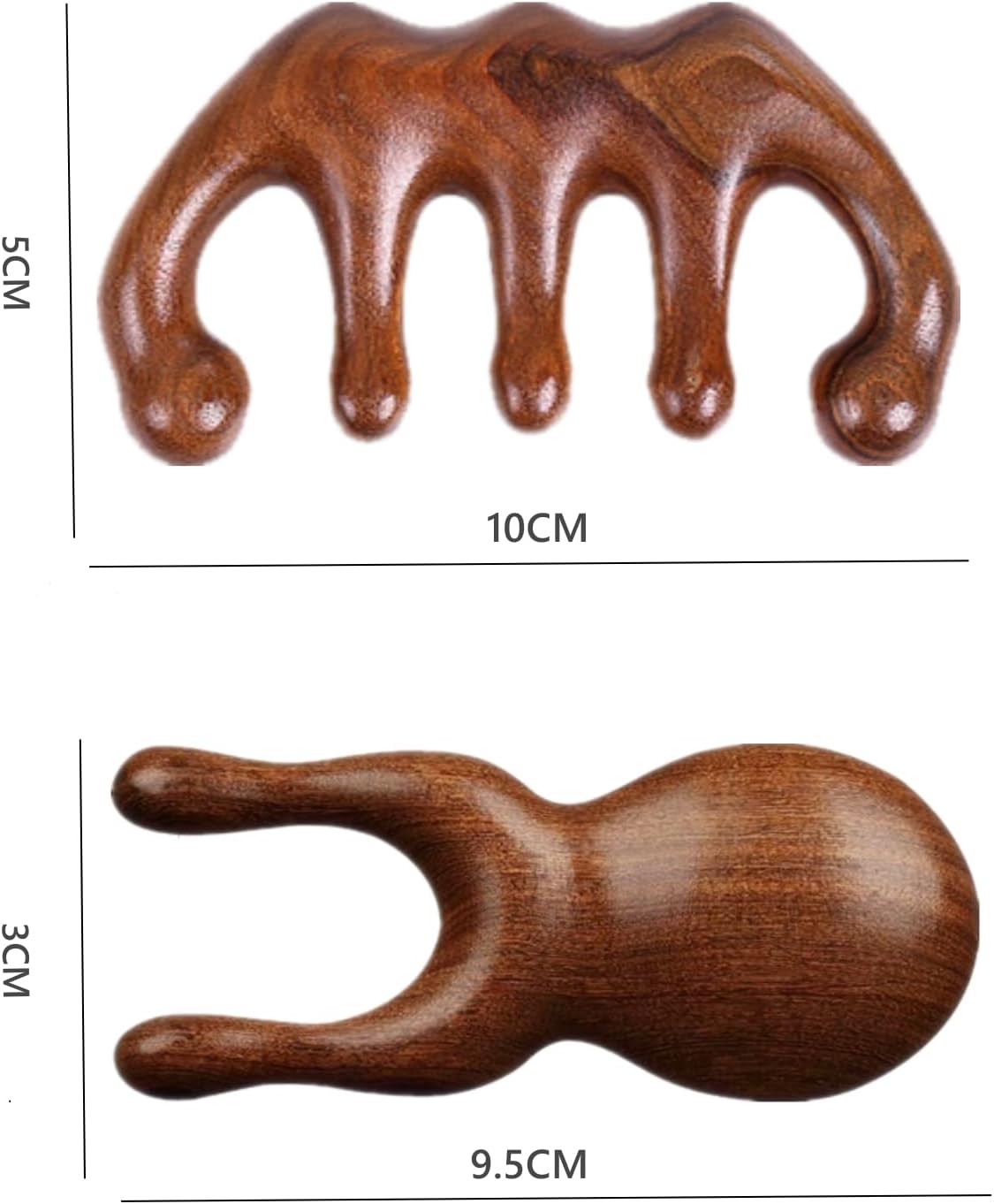 Peine de masaje de madera con barra de masaje de ojo de rana, palo de masaje de sándalo verde natural, peine de madera de diente ancho y palo de