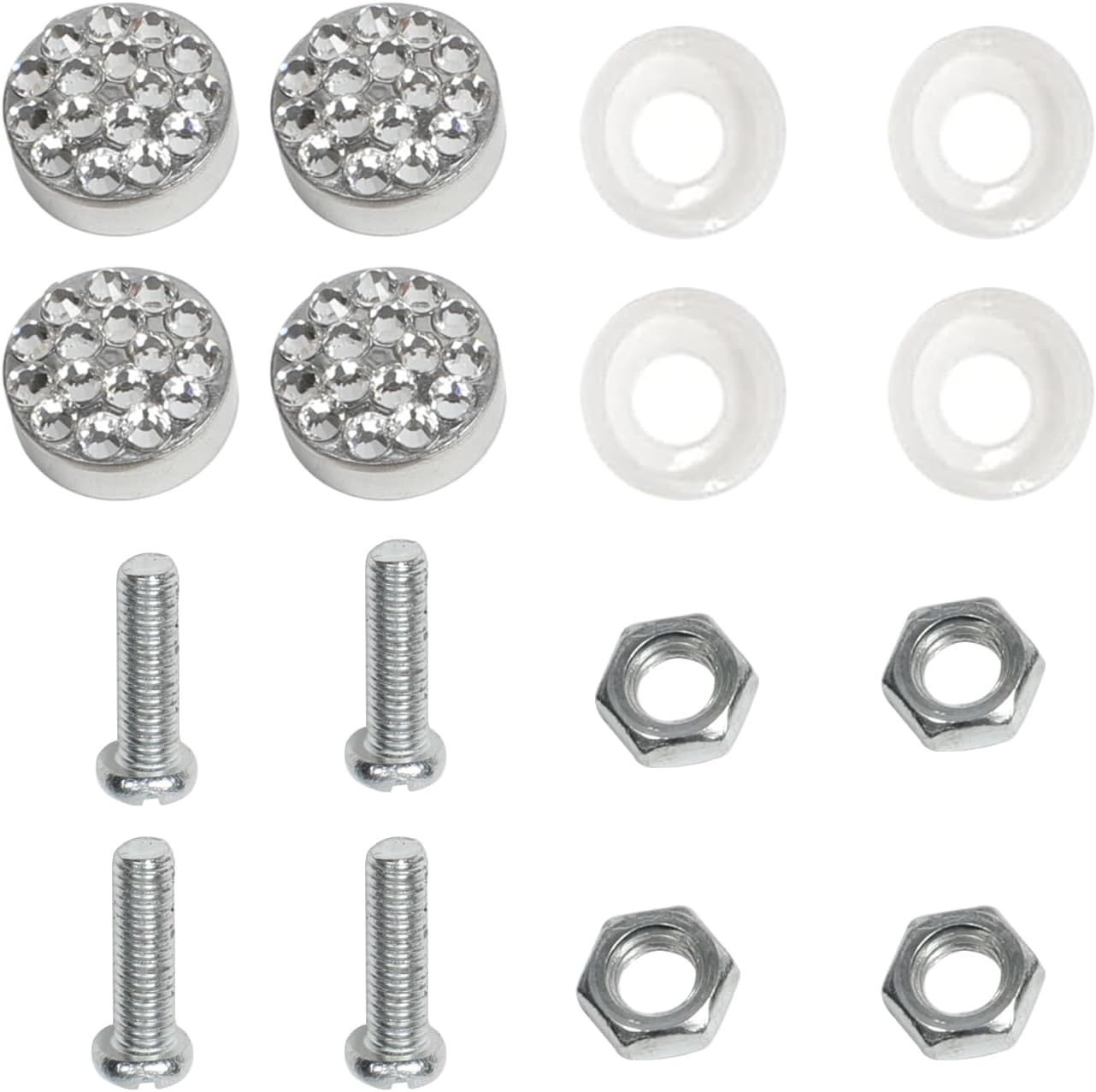 Juego de 4 tornillos antirrobo para marco de matrícula con diseño especial de diamantes de imitación, tapa de rosca, kit de tornillos para