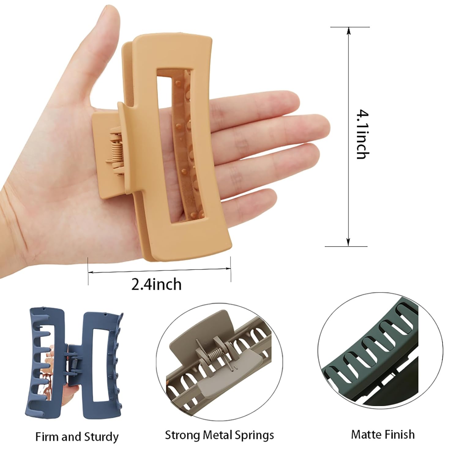 Sisiaipu Pinzas grandes para el cabello de 4 pulgadas, 6 pinzas grandes para cabello grueso, pinzas cuadradas para el cabello para mujeres, pinzas