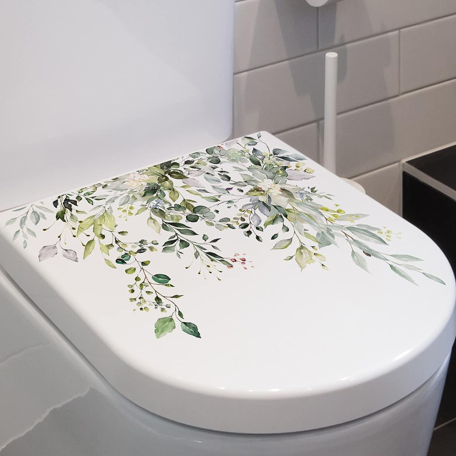 Calcomanías autoadhesivas para tapa de asiento de inodoro, hojas verdes, hojas verdes, flores, hojas, flores, para tapa de inodoro, bricolaje,