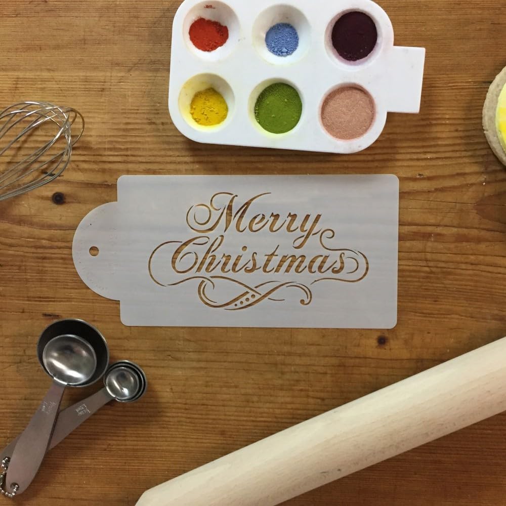Designer Stencils – Plantilla decorativa para pastel de Navidad, color beigesemitransparente, 3 x 5.5 pulgadas